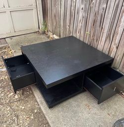 Black Contemporary Square Coffee Table with Drawers