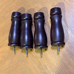 Set of 4 Dark Wood Furniture Legs / Bun Feet • Threaded Replacement Legs