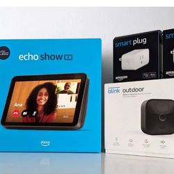 Amazon Smart Home Bundle - Echo Show 8, Blink Video Doorbell, Cam, 2 Smart Plugs