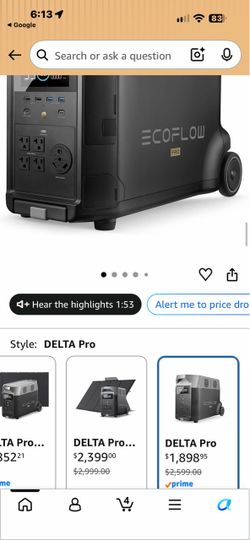 EF ECOFLOW Portable Power Station 3600Wh DELTA Pro, 120V 3600W AC Output 2.7H Fast Charge Power Station, Expandable up to 25kWh, Solar Generator for H