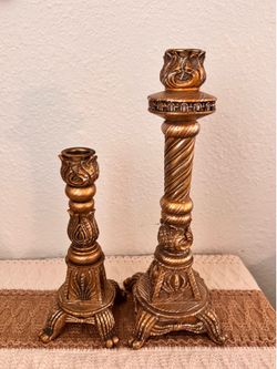 Pair of Vintage Ornate Gold Candle