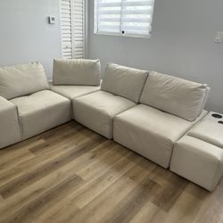 Sectional Sofa Light Gray Leather