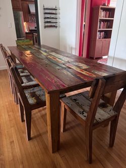 Reclaimed Boat Wood Dining Table Set