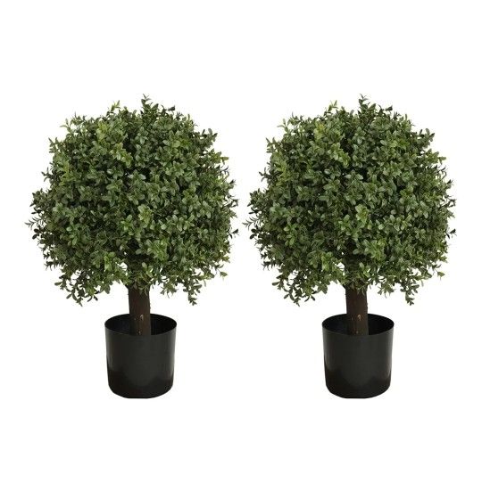 24'' Artificial Plants Topiary Trees Faux Boxwood Balls Outdoor Set of 2 Front Porch Potted
