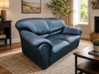 Dark Green Italian Leather Loveseat Sofa