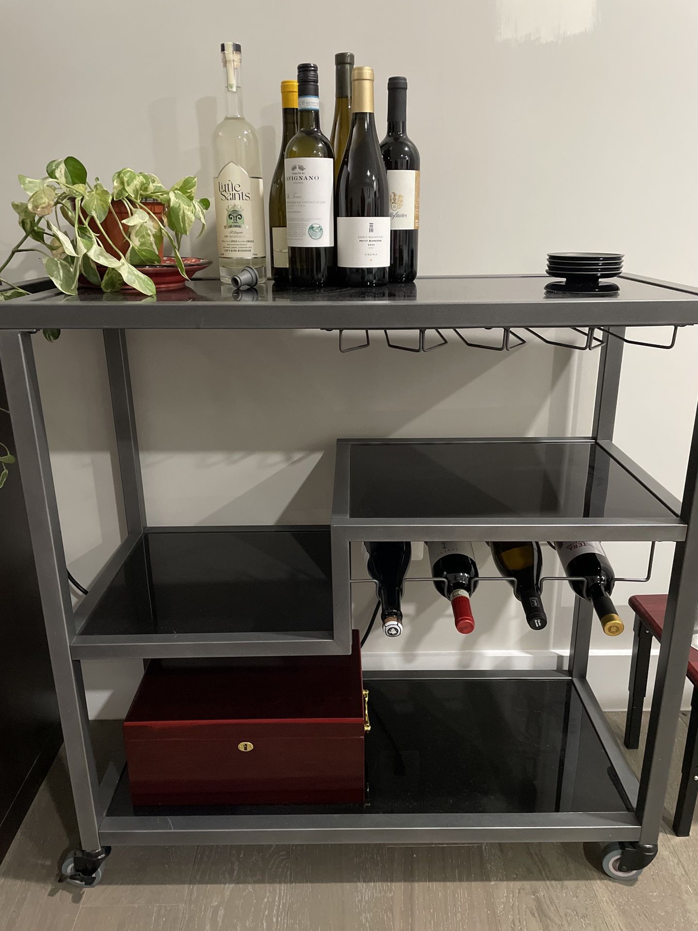 Glass And Metal Barcart With Storage And Wine Rack