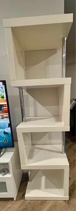 White 4-Tier Bookshelf with Chrome Poles