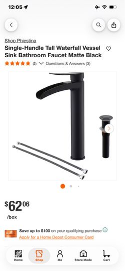 Phiestina Tall Waterfall Vessel Sink Faucet Matte Black