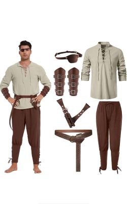 Size XL Renaissance Costume Men Medieval Pirate Shirt Pants Viking Belt Arm Guards Accessories Outfit Halloween Cosplay
Product Images
