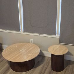 Tala Travertine Coffee & Side Table Set-Walnut,  Like New, Perfect Condition