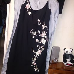 Black dress with Beaded Straps & Embroidered Flowers