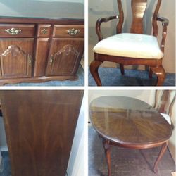 Dining Room Table with Leaf, 6 Chairs & Buffet