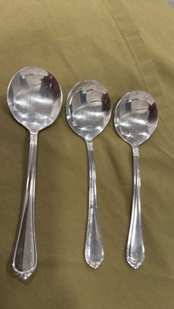 Set of 3 Silver Round Bowl Spoons