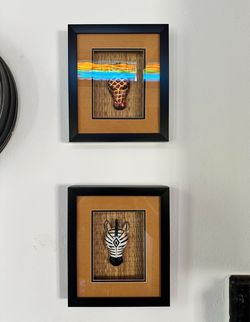 African Animal Mask Shadow Box Frames Set of 2
