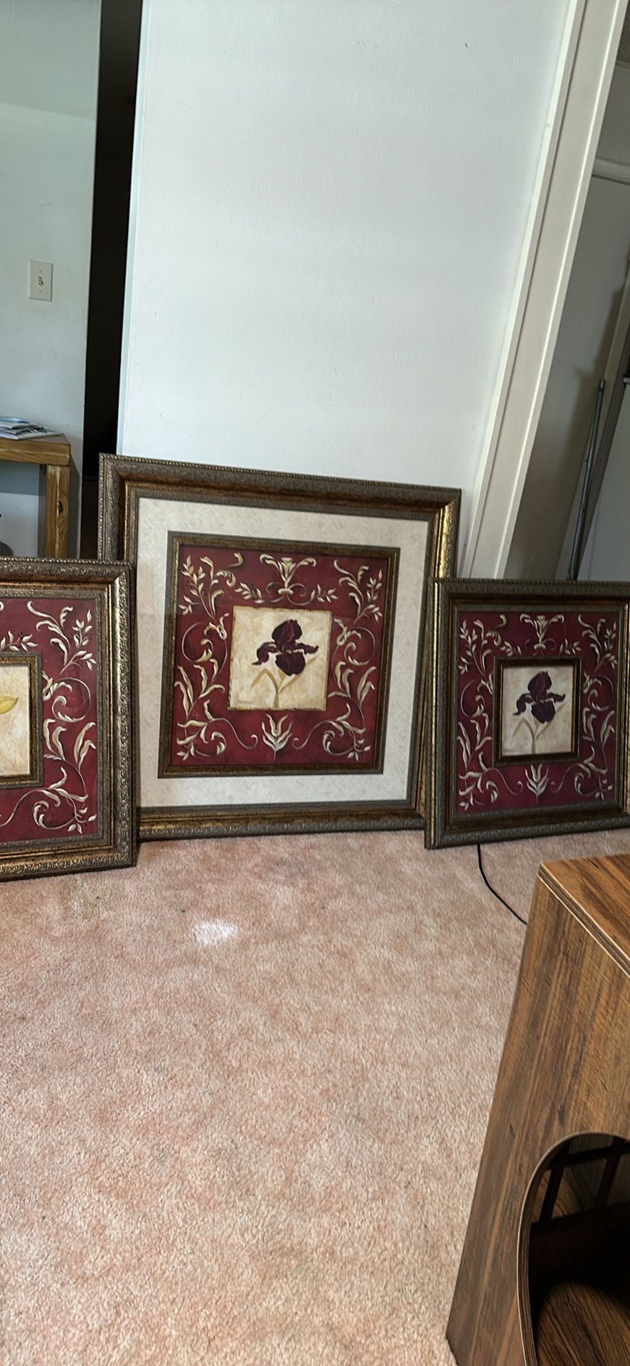 Three Piece elegant floral, framed art