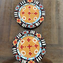 Set Of 2 Rebecca Collins “peace Pipe” 1990 AJ Collins Plates