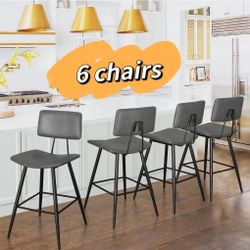 6X Dark Gray 24” Faux Leather Barstools 