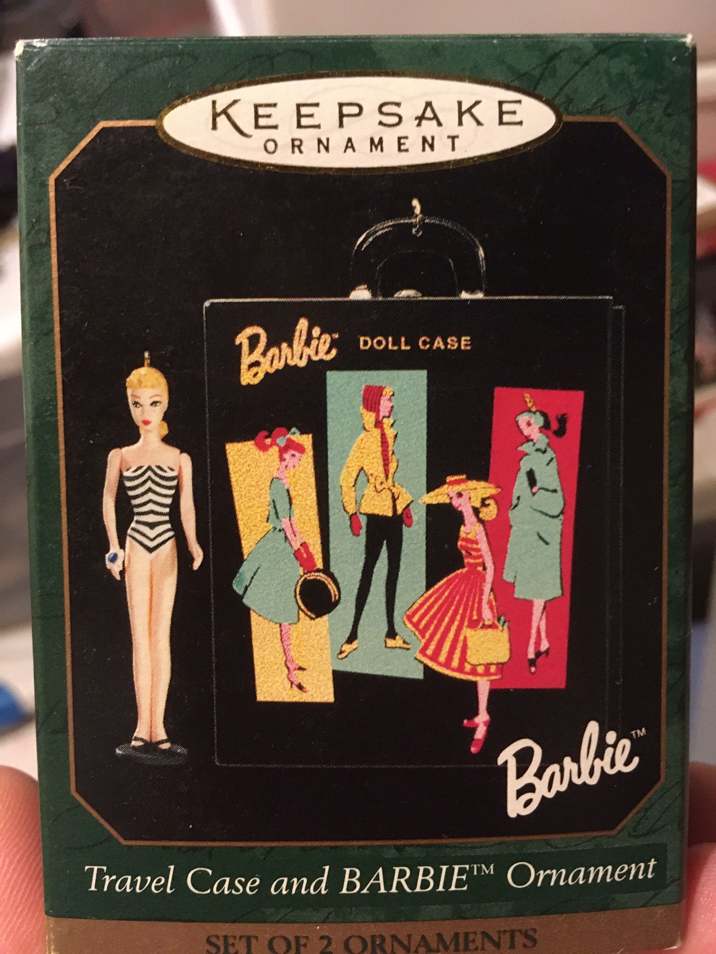 Hallmark Barbie travel case and Barbie ornament