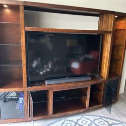 3 Piece Wall Entertainment Center W/ Adjustable Lighted Glass Shelves And 60” Sony TV