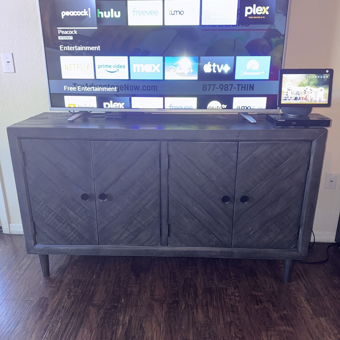 TV Console and Flat Screen Smart TV