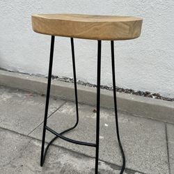 Wooden Stool With Metal Legs