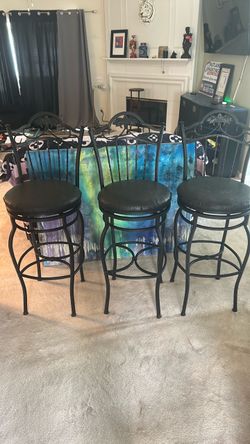 Set of 3 Black Metal Swivel Bar Stools