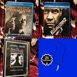 Denzel Washington Set 2 Blu rays,  DVDs+ Gift -Equalizer 1 & 2 American Gangster