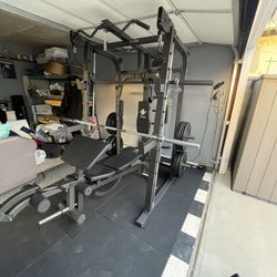 Vesta Fitness Smith Machine 2001 w/Bench Attachment | 230lb Bumpers Weights | 7ft Olympic Bar | Fitness | Gym Equipment | FREE DELIVERY 🚚 