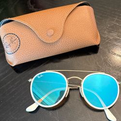 Rayban White & Gold Frame Blue Lens Sunglasses