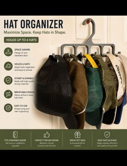 3D Printed Hat Organizer | Over-the-Door Cap Holder (Holds 6 Hats)
