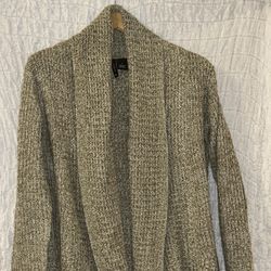 New Directions Gray Cardigan Sweater with Shawl Collar and Chunky Knit Size: L