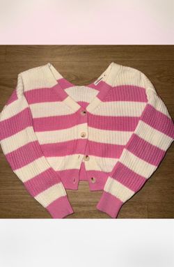 white and pink cardigan