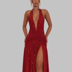 Halter Neck Dress - Backless Maxi Dress