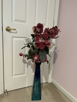 Blue Glass Vase And Flowers 