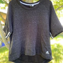 Adidas Women’s Size M/L Sport 2 Street Crop Short Sleeve Sweatshirt Black Marl - High Low, Medium Weight, Pull Over Crew