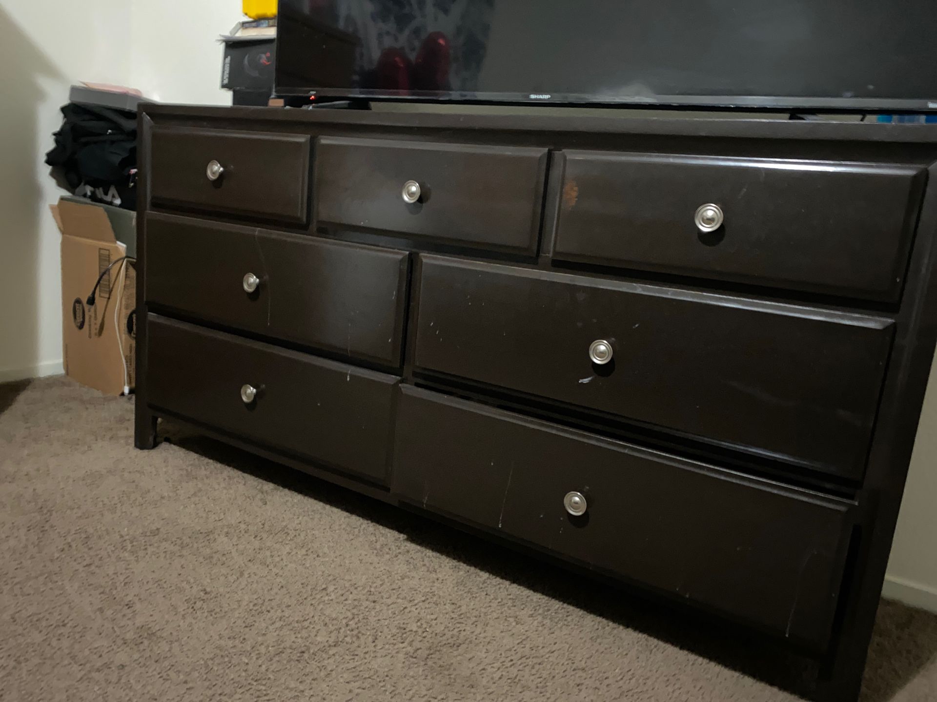 Queen size bed, frame, and dresser