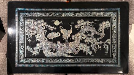 Vintage Korean Chinoiserie Mother of Pearl Folding Tea Table