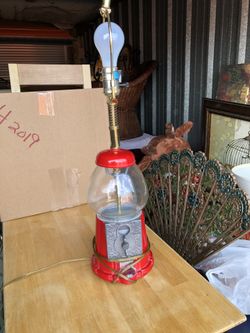 Red gumball lamp 23.5” h x 6” base It has a white shade not shown Excellent Condition From smoke free and pet free home