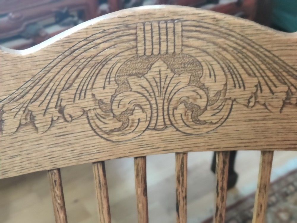 Antique Natural Wood Rocker with Beautiful CarvingÂ