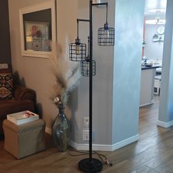 Steel cage tree floor lamp