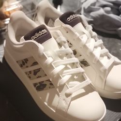 Adidas White Sneakers with Cow Print Stripes