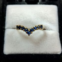 14k Solid Gold Women's Ring With Blue Stones Size 6.5
