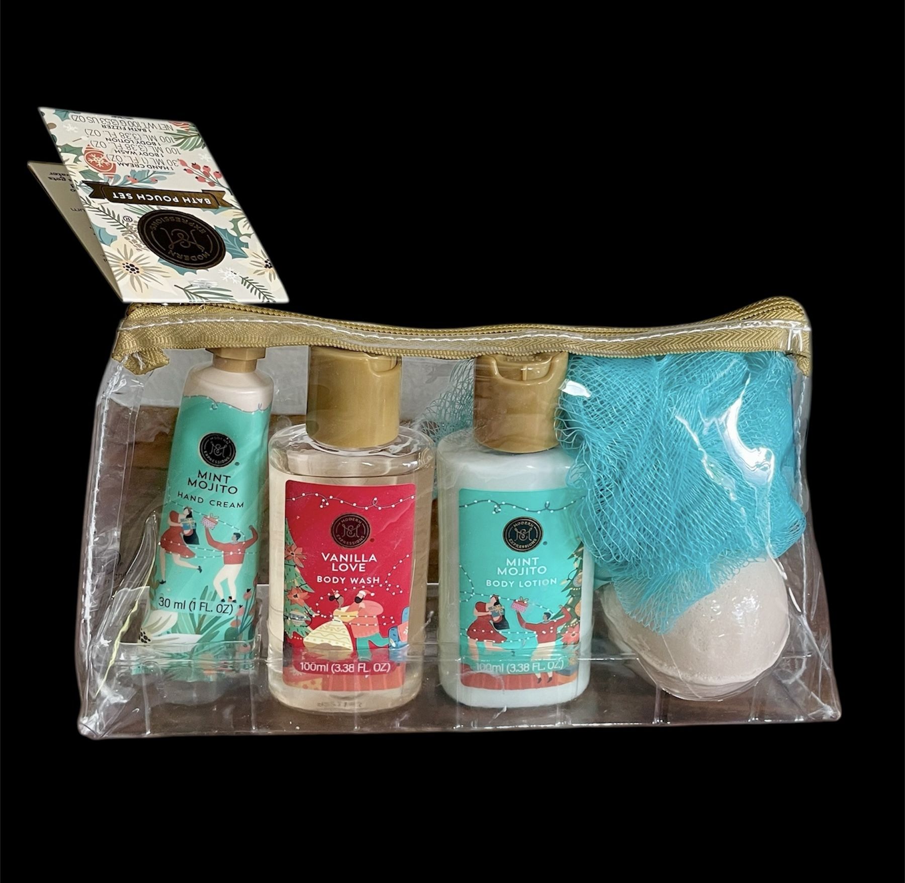 New Modern Expressions Holiday Bath Pouch - 5pc Set