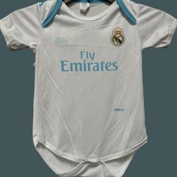 REAL MADRID , FLY EMIRATES , RMFC , INFANT , ONE PIECE , SIZE 3 - 5 MONTHS