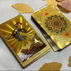 Gold Leaf Tarot Deck Waterproof Tarot Card 12x7 for Beginners with Paper Guidebook Classic Divination Cards English Version