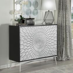 RECTANGULAR 2 DOORS ACCENT CABINET BLACK AND SILVER $599 (CO959584)