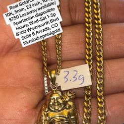 10K Gold Cuban Chain & Buddha Pendant 