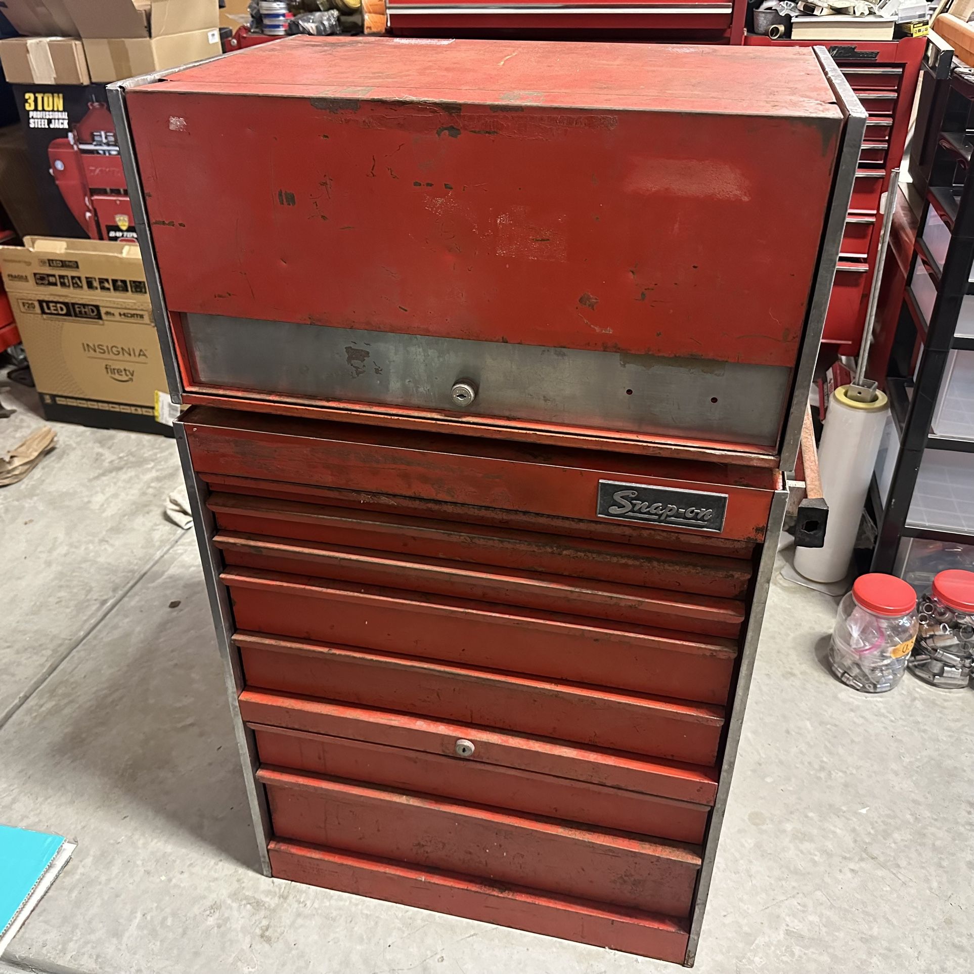 Vintage Made In USA Snap On Tools 2 Piece Tool Box Set Top Bottom With Keys