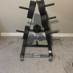190lb Weight Plate Set with Stand  & Adjustable Dumbbells