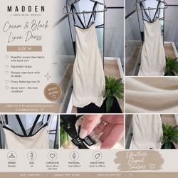 Madden Cream & Black Linen Maxi Dress Size M